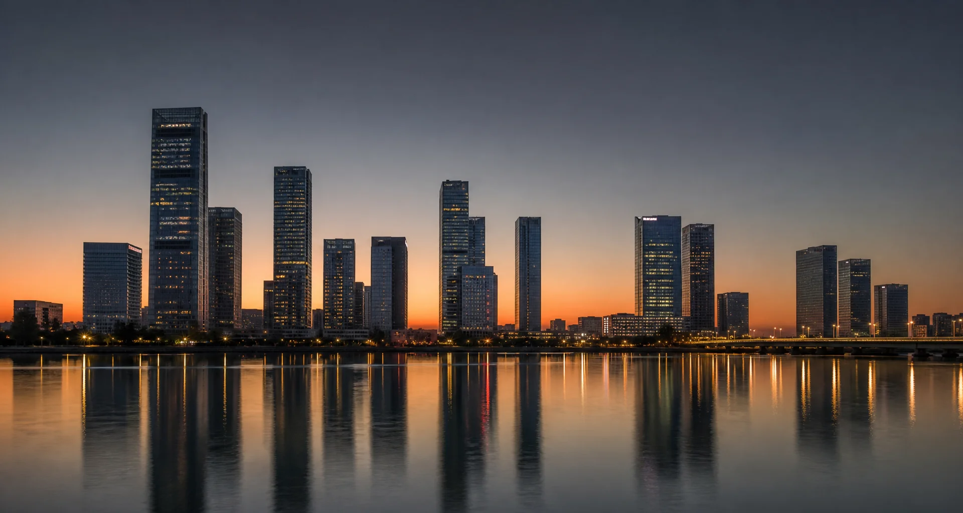 Premium architectural glass skyline at twilight